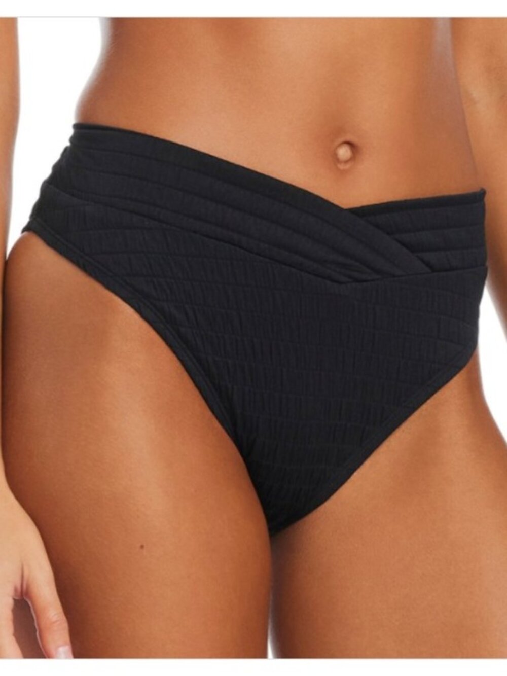 Bar Iii Women's Pucker up V-Waist High-Leg Bikini Bottoms Black